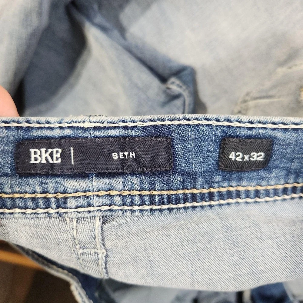 BKE Seth Bootcut Jeans Mens 42x32 Blue Med Wash Relaxed Fit Stretch Denim